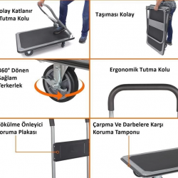 Duffmart PR2330 Pro Katlanır Platform 4 Tekerlekli Paket Taşıma Arabası 300 Kg