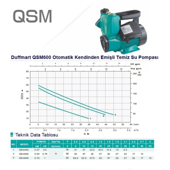 Duffmart QSM600 Kendinden Emişli Sıcak Soğuk Su Pompası Armada Teknik Bobinaj