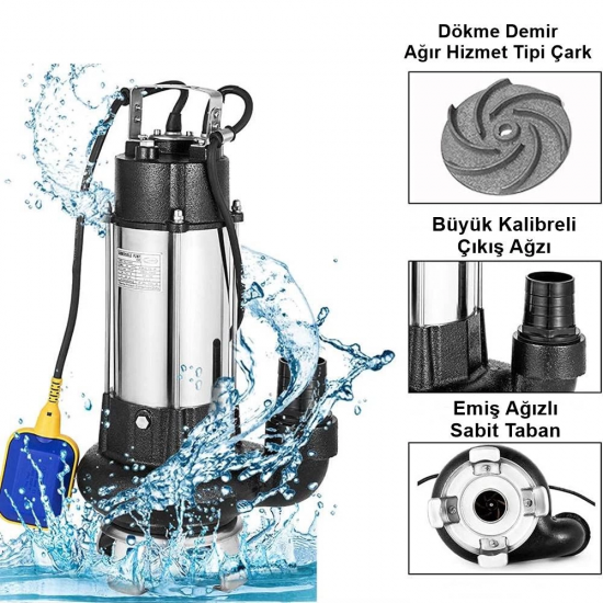 Duffmart V1100F-B Pis Su Foseptik Parçalayıcılı Açık Fanlı Dalgıç Pompa Armada Teknik Bobinaj